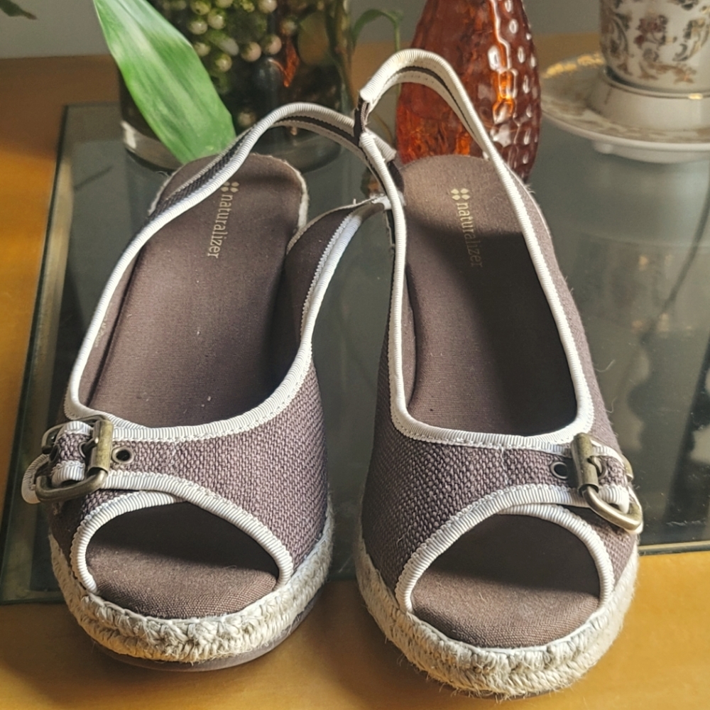 Naturalizer Sherene Brown and Cream Sling back Jute Wedge with buckle